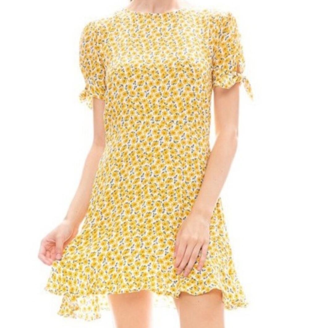 Faithfull The Brand Daphne Marguerite Mini Dress size 6 Yellow Floral Cottage